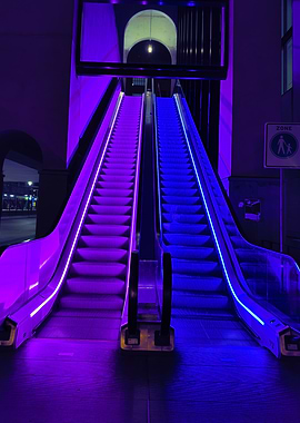 Neon Escalators at Night