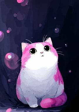 Cute Pink and White Cat Looking Up