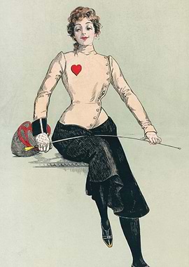 Woman in Fencing Outfit with Heart Emblem