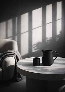 Minimalist Black Pitcher and Cup