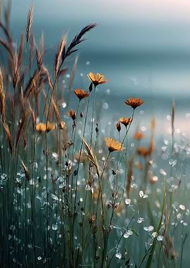 Dewy Wildflowers and Grasses
