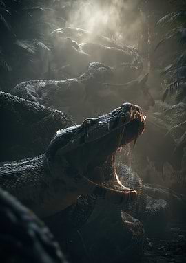 Giant Snake in Misty Jungle