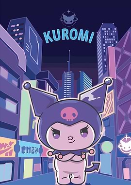 Kuromi in a Neon Cityscape