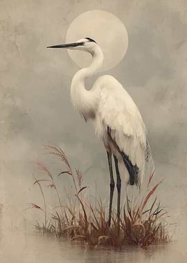 Elegant Egret by the Moonlit Water