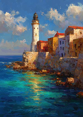 Lighthouse on a Cliff Overlooking the Sea