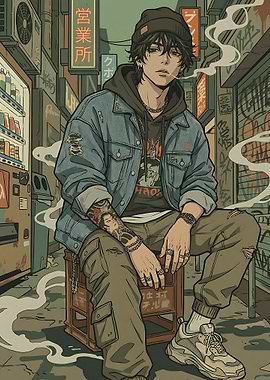 Anime character in urban setting