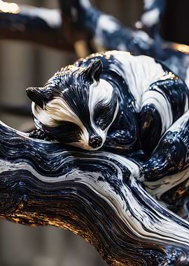 Glossy Sleeping Raccoon Sculpture Art