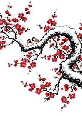 Birds on Snowy Plum Blossoms