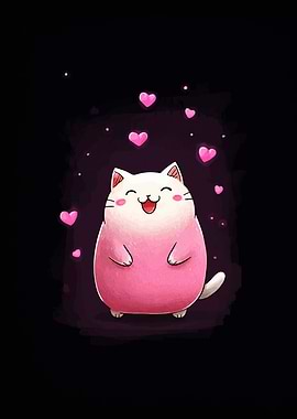 Cute Pink Cat with Hearts