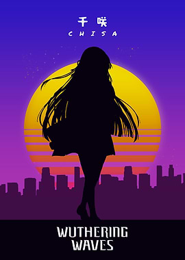 Wuthering Waves Chisa Silhouette with Retro Sunset