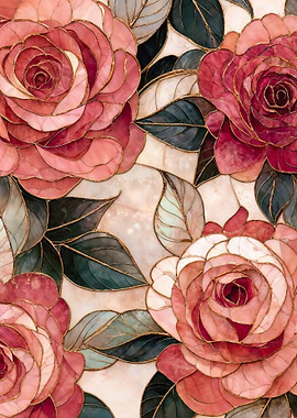 Stained Glass Roses and Leaves