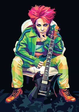 Rockstar with Pink Hair and Guitar