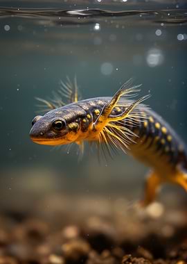 Underwater Newt with Feathery Gills