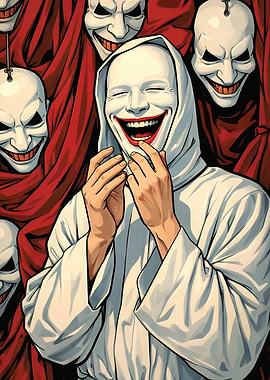 Creepy Joker Masks and Red Drapes