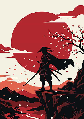 Samurai Overlooking Landscape