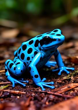 Blue Poison Dart Frog with Black Spots