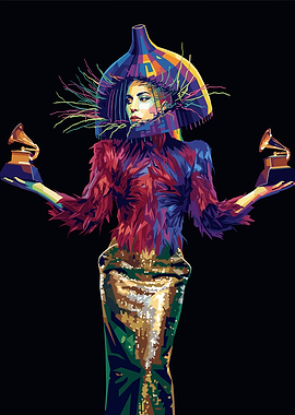 Lady Gaga with Grammy Awards