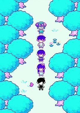 OMORI characters in a forest