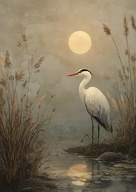 Heron by the Moonlit Water