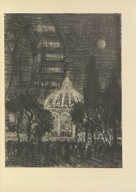 Night Scene with Illuminated Dome and Crowd