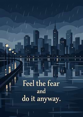 Cityscape in Rain with Inspirational Quote