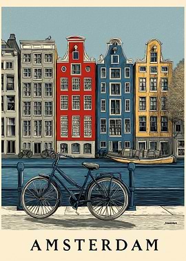 Amsterdam Canal Scene with Bicycle
