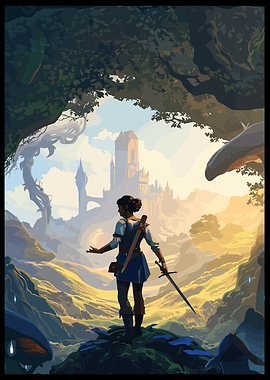 Fantasy Warrior Gazes at Castle