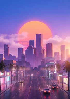 Retro Cityscape at Sunset