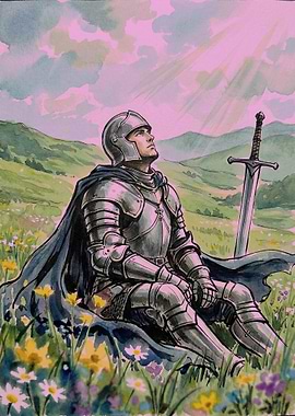 Knight in a field of flowers
