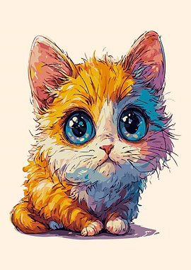 Cute Fluffy Kitten with Big Blue Eyes