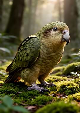 Kea Parrot in Mossy Forest