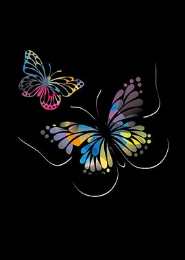 Colorful Butterflies on Black Background