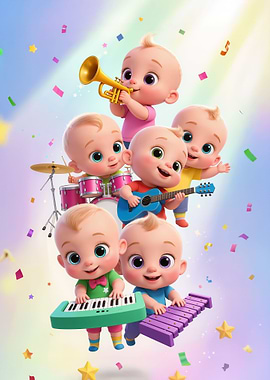 Cute Babies Playing Musical Instruments