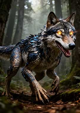 Mythical Wolf-like Creature in Forest
