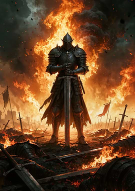 Knight in Fiery Battlefield