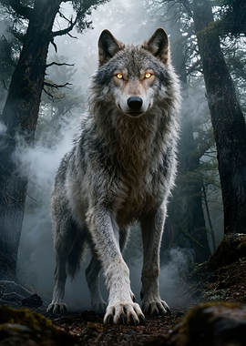 Wolf in a Misty Forest