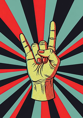 Rock On Hand Gesture Pop Art