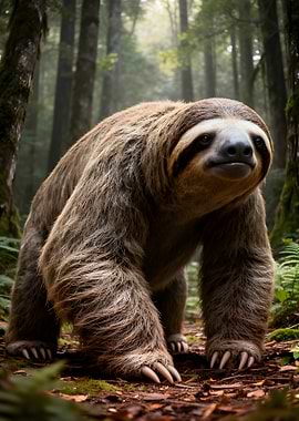 Sloth in a Misty Forest