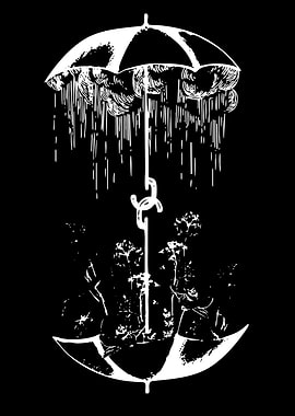 Umbrella with Rain and Flowers