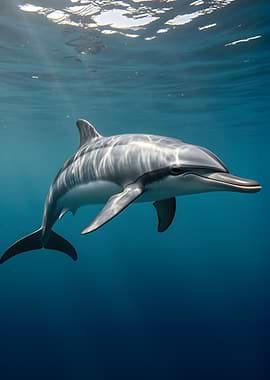 Dolphin swimming in blue ocean