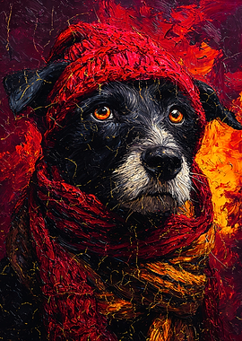 Cozy Dog Red Scarf Painting