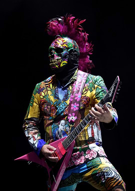 Musician in Skull Mask and Colorful Outfit
