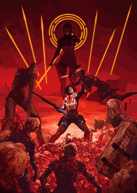 Sci-fi warrior fighting zombies