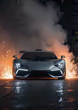 Futuristic Car with Sparks and Smoke