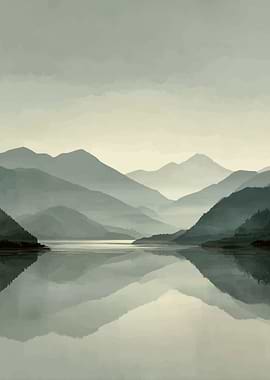 Misty Mountains Reflecting in a Lake
