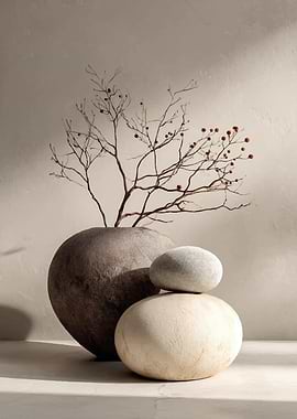 Zen stones and dried branches