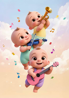 Cute Babies Playing Musical Instruments