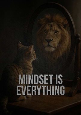 Cat sees lion in mirror