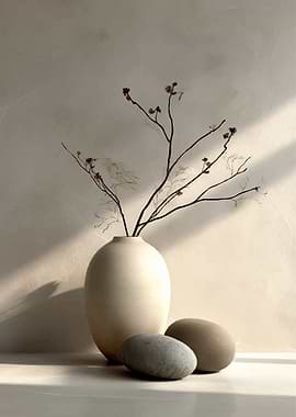 Minimalist Vase with Branches and Stones