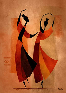 Abstract Tribal Dance Couple Geometric Art